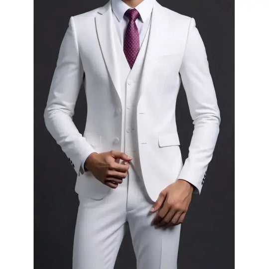 Solid Color Three-Piece Suit for Men Azzoria