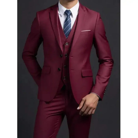 Solid Color Three-Piece Suit for Men Azzoria