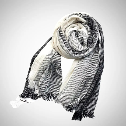 Striped Linen Blend Scarf for Women Azzoria