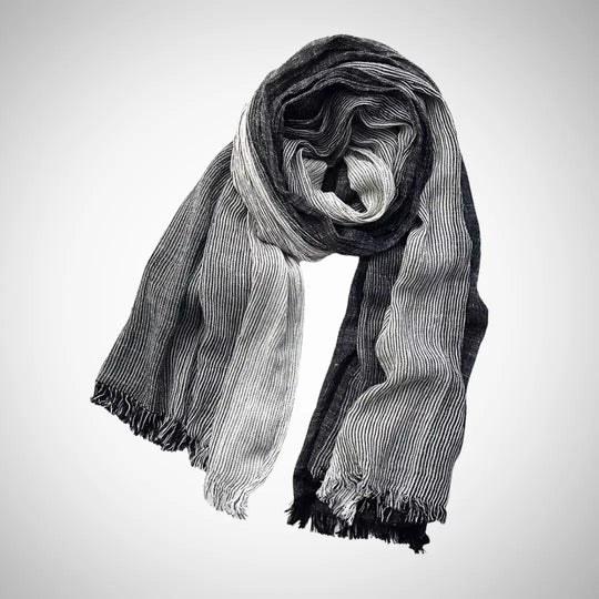 Striped Linen Blend Scarf for Women Azzoria