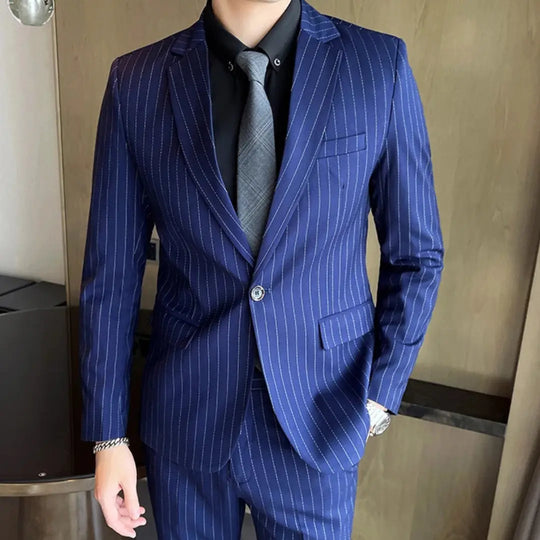 Striped Slim Fit Two-Piece Suit Set for Men Azzoria