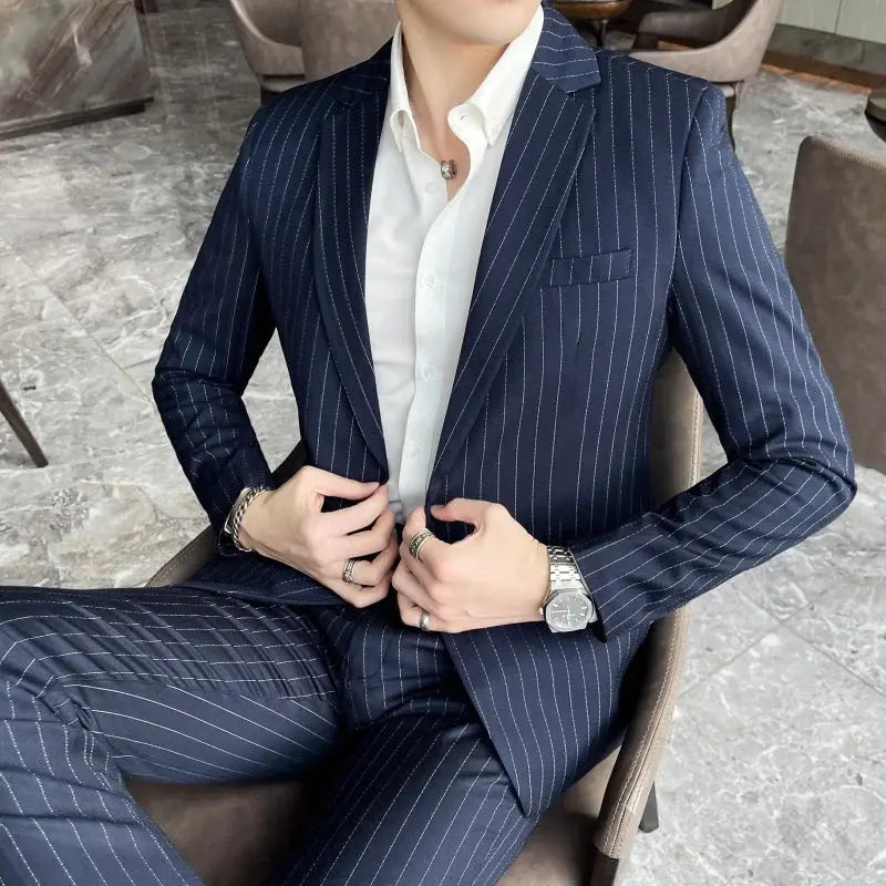 Striped Slim Fit Two-Piece Suit Set for Men Azzoria