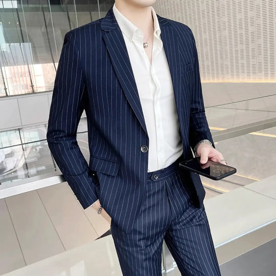 Striped Slim Fit Two-Piece Suit Set for Men Azzoria