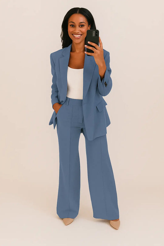 Blazer and Wide-Leg Trousers Set for Women Azzoria