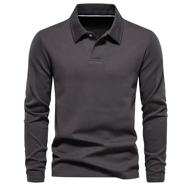 Structured Collar Long-Sleeved Polo Shirt for Men