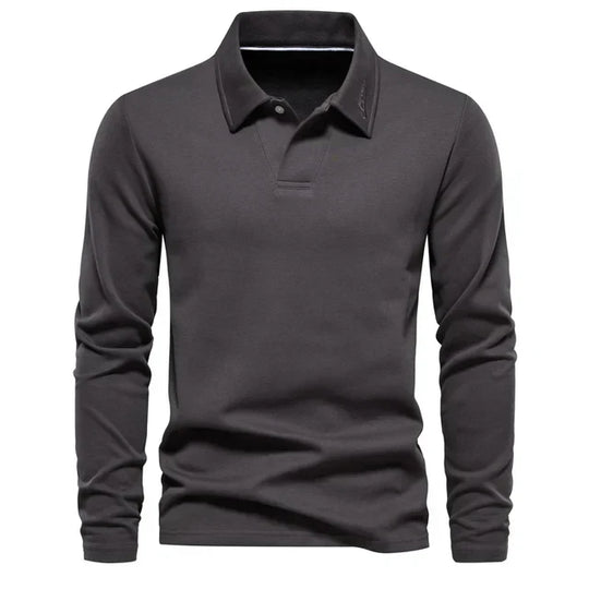 Structured Collar Long-Sleeved Polo Shirt for Men