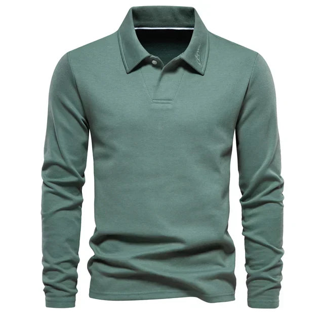 Structured Collar Long-Sleeved Polo Shirt for Men