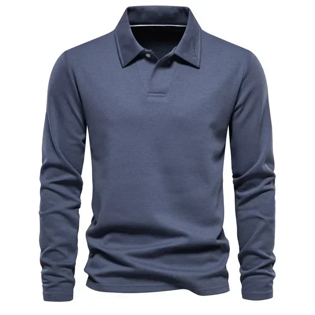 Structured Collar Long-Sleeved Polo Shirt for Men
