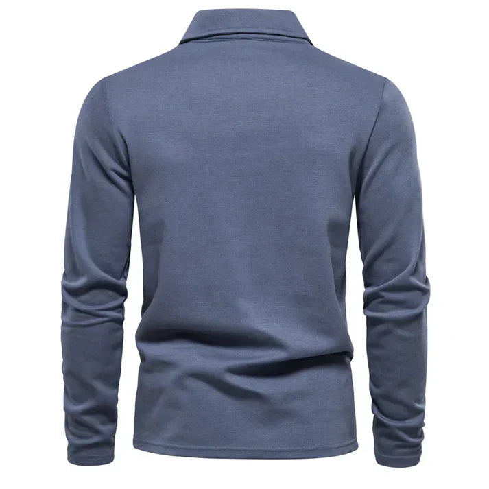 Structured Collar Long-Sleeved Polo Shirt for Men