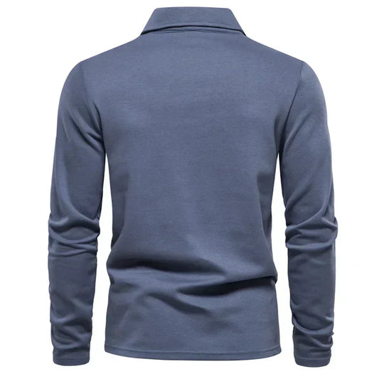 Structured Collar Long-Sleeved Polo Shirt for Men