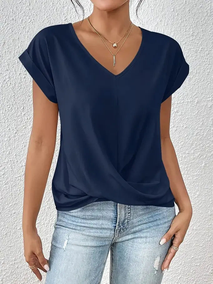 Structured V-Neck Short Sleeve Top for Women Azzoria