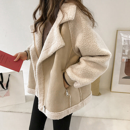 Suede Winter Coat with Lined Interior for Women