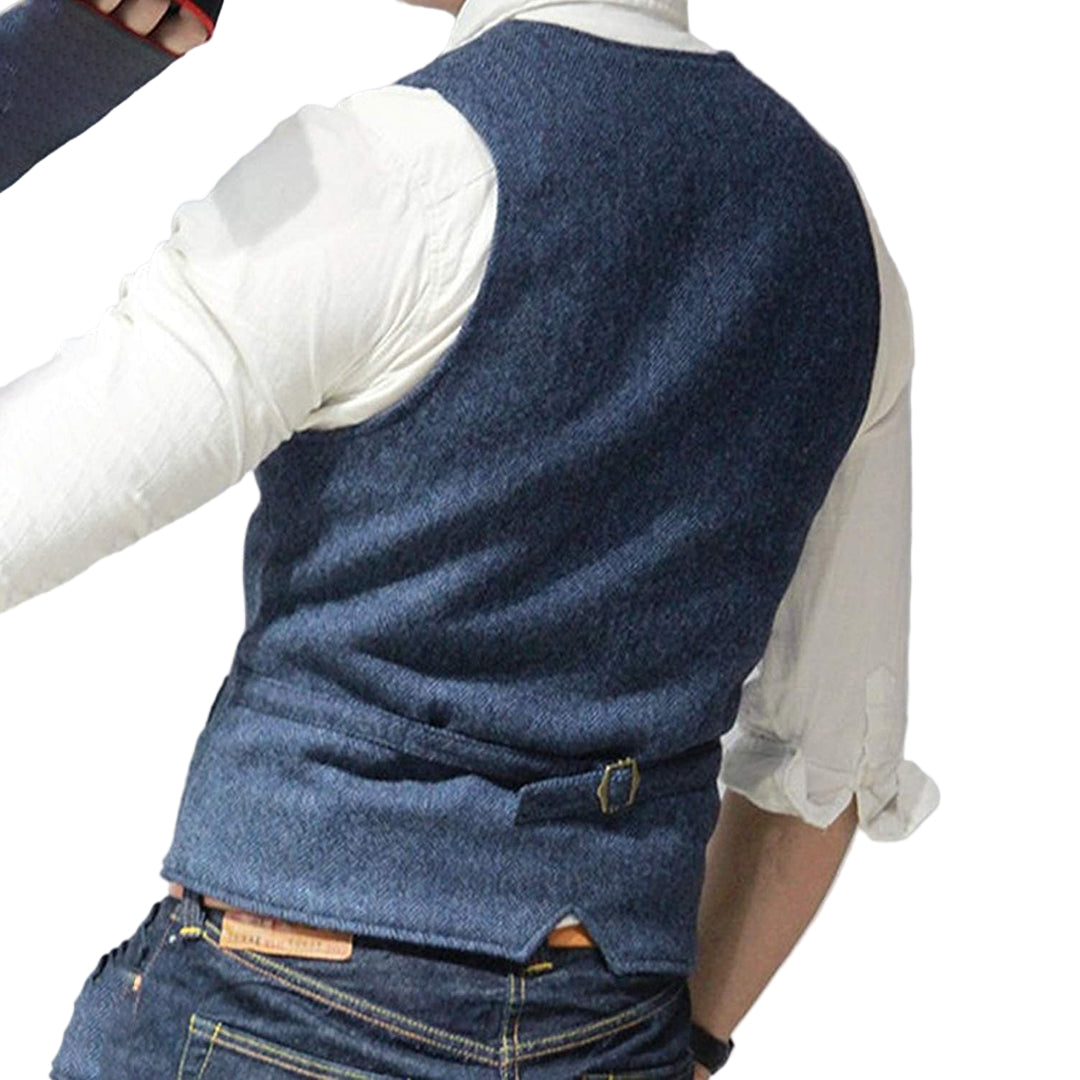 Textured Button Front Slim Fit Vest for Men