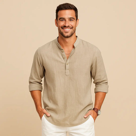 Textured Henley Shirt for Men Azzoria