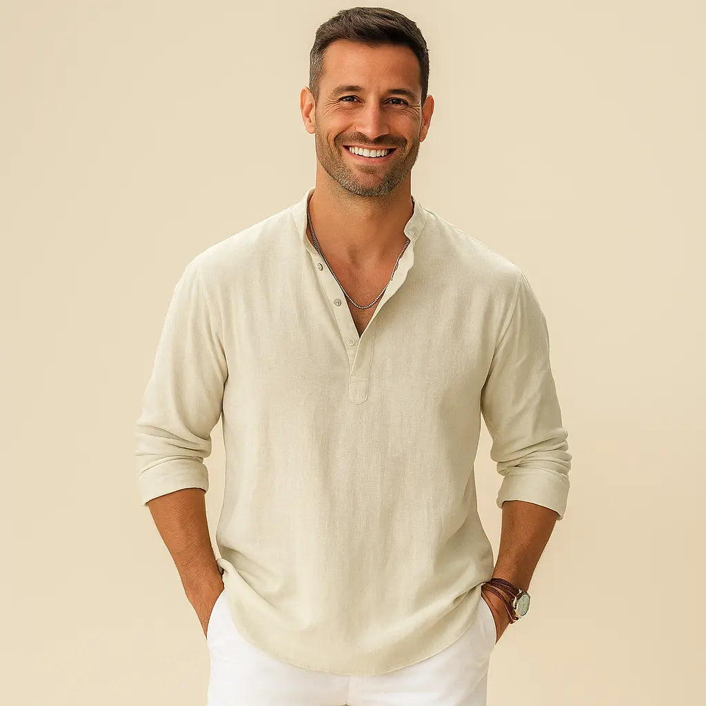 Textured Henley Shirt for Men Azzoria