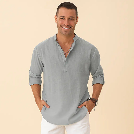 Textured Henley Shirt for Men Azzoria