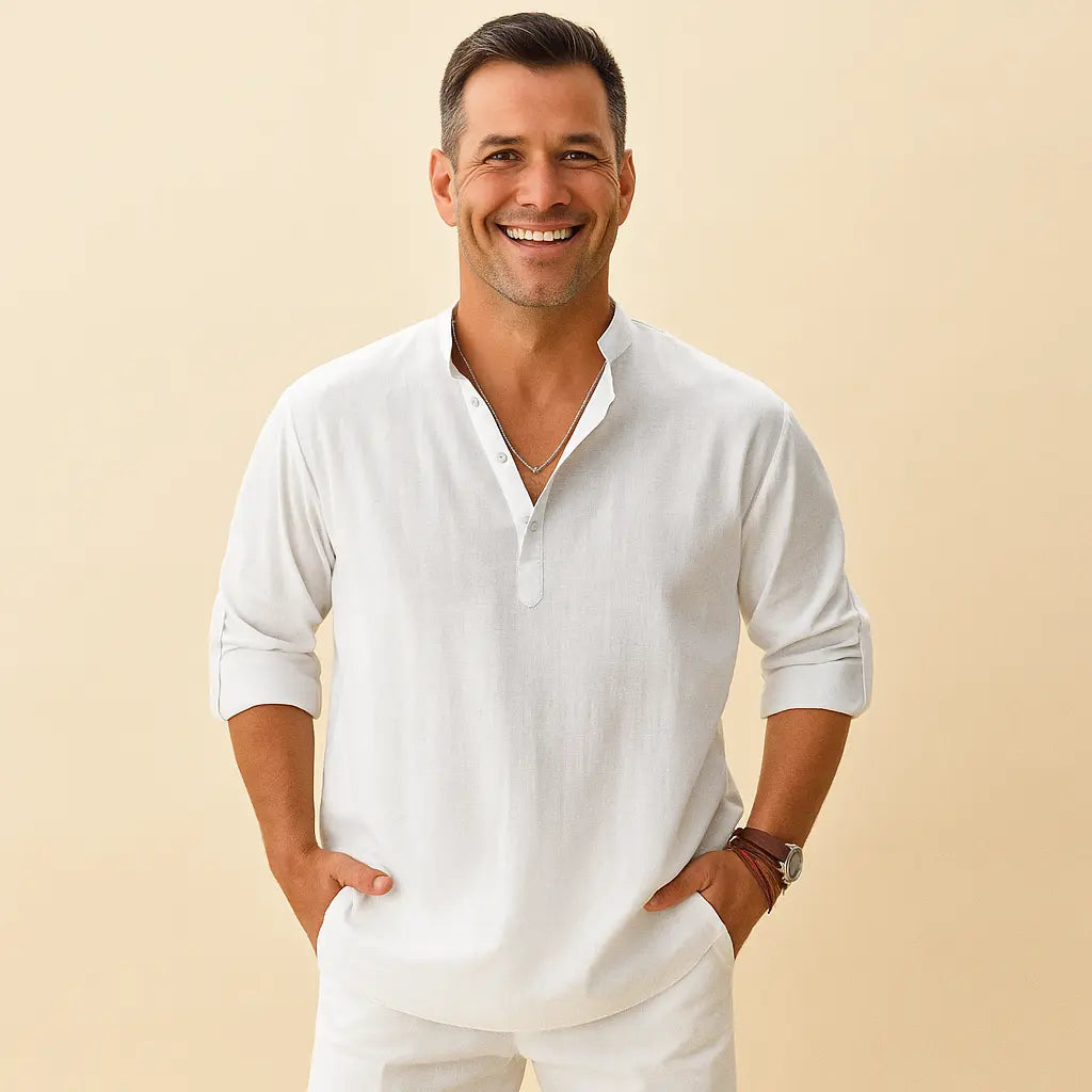 Textured Henley Shirt for Men Azzoria