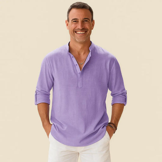 Textured Henley Shirt for Men Azzoria