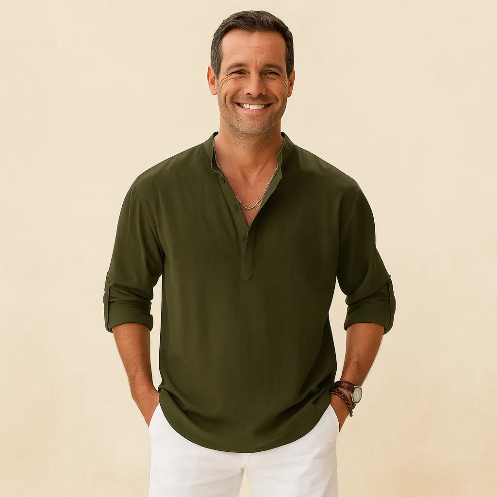 Textured Henley Shirt for Men Azzoria
