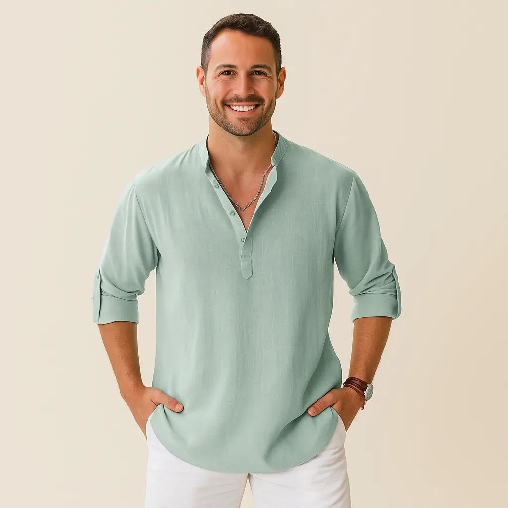 Textured Henley Shirt for Men Azzoria