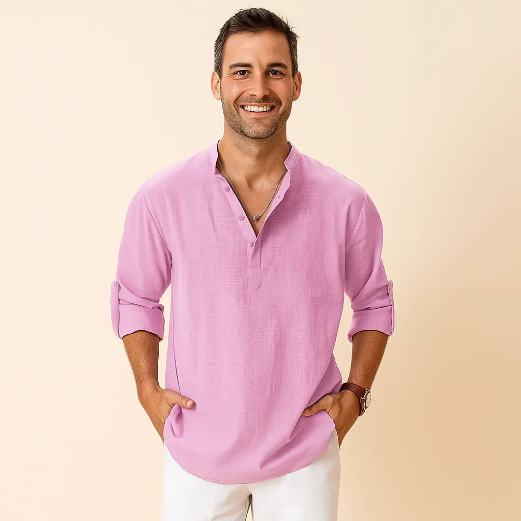 Textured Henley Shirt for Men Azzoria