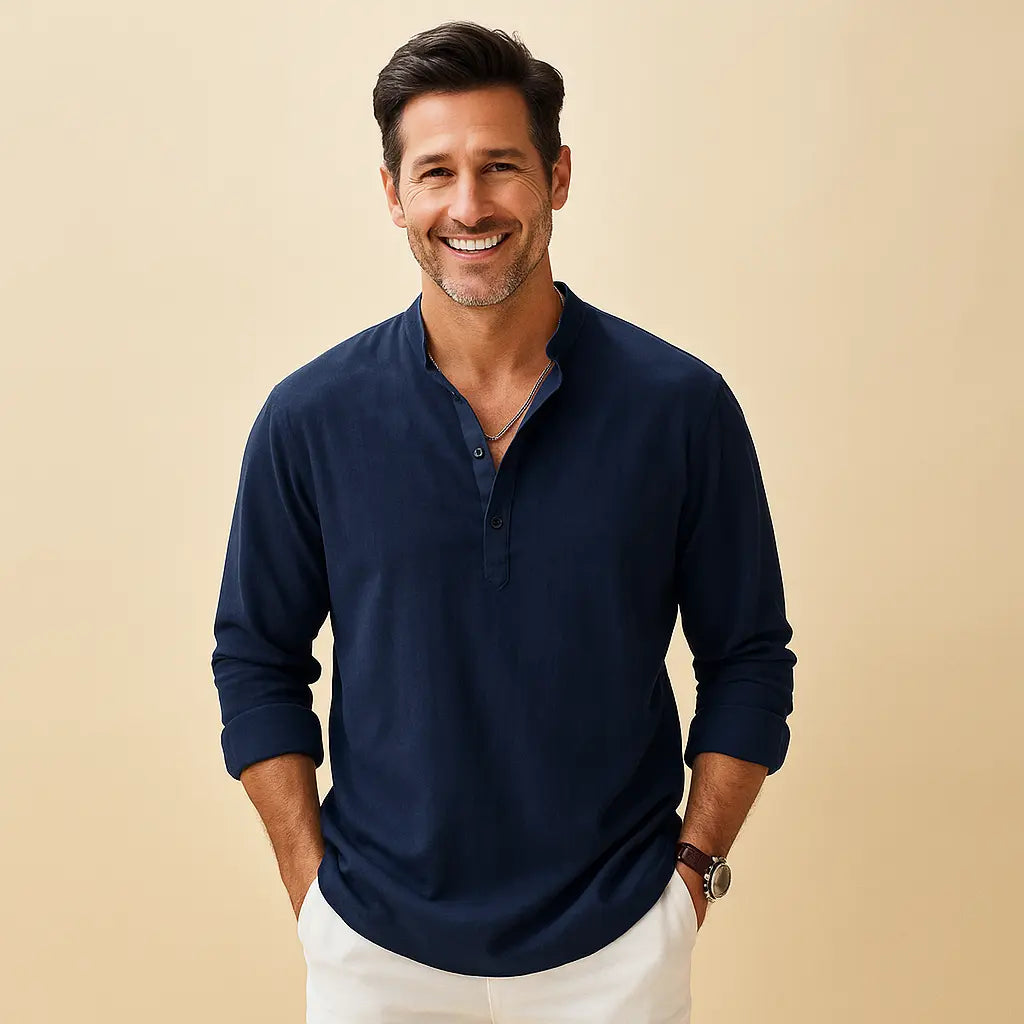 Textured Henley Shirt for Men Azzoria