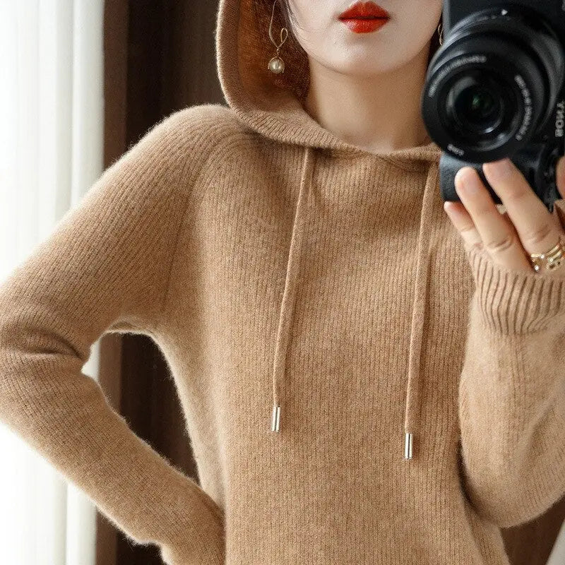 Textured Knit Hoodie Sweater for Women Azzoria