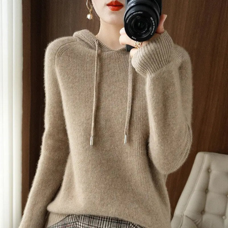 Textured Knit Hoodie Sweater for Women Azzoria