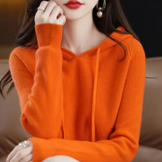 Textured Knit Hoodie Sweater for Women Azzoria