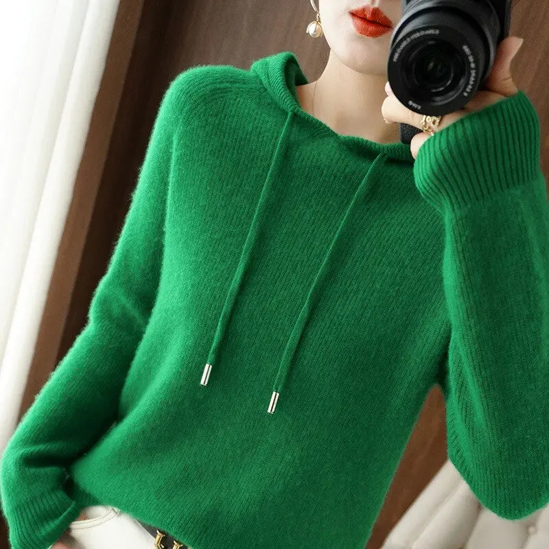 Textured Knit Hoodie Sweater for Women Azzoria