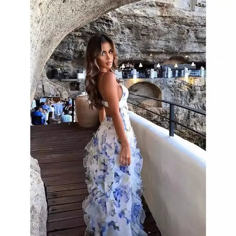 Tiered Floral Midi Dress for Women Azzoria