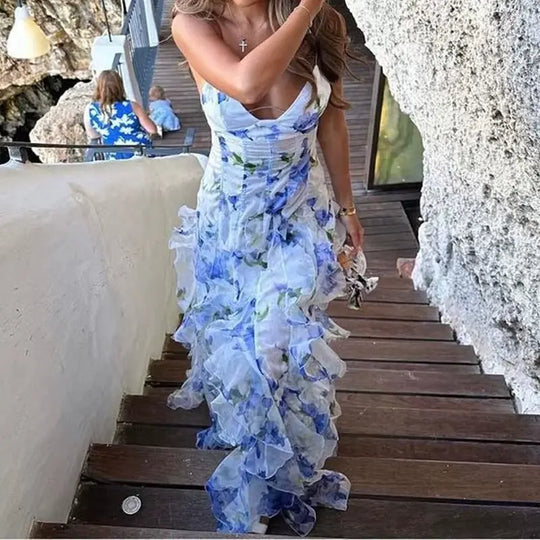 Tiered Floral Midi Dress for Women Azzoria