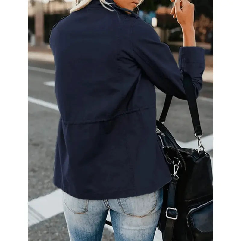 Utility Jacket with Flap Pockets and Elastic Waist – Women's Fit for Autumn Azzoria