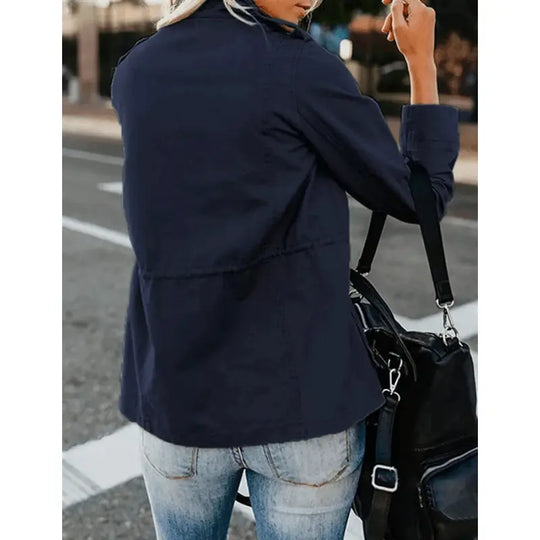 Utility Jacket with Flap Pockets and Elastic Waist – Women's Fit for Autumn Azzoria