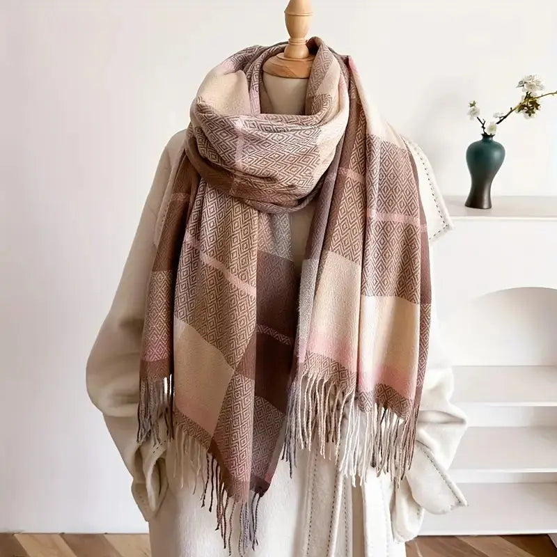 Vintage Plaid Woven Scarf for Women Azzoria