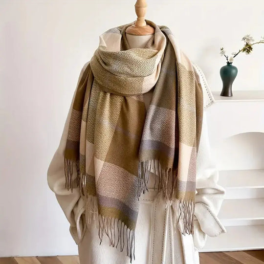 Vintage Plaid Woven Scarf for Women Azzoria