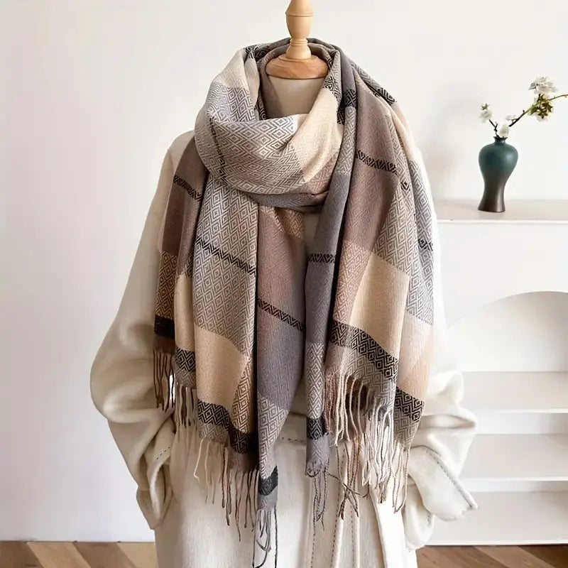 Vintage Plaid Woven Scarf for Women Azzoria