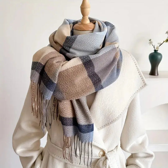 Vintage Plaid Woven Scarf for Women Azzoria
