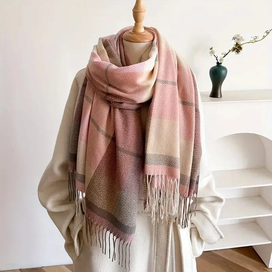 Vintage Plaid Woven Scarf for Women Azzoria