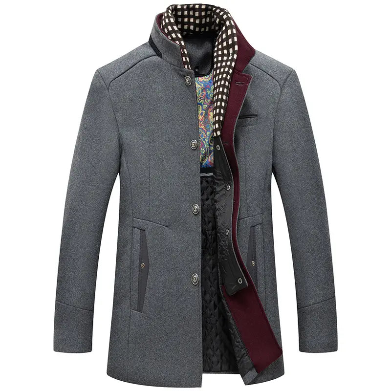 Wool Blend Quilted Coat with Collar for Men Azzoria