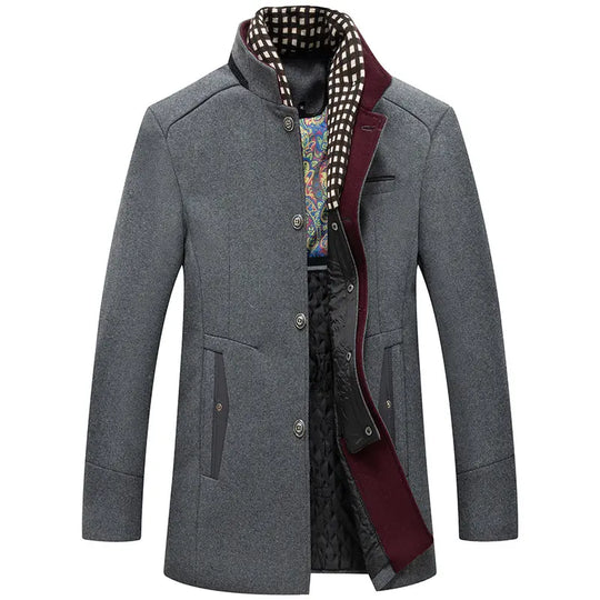 Wool Blend Quilted Coat with Collar for Men Azzoria