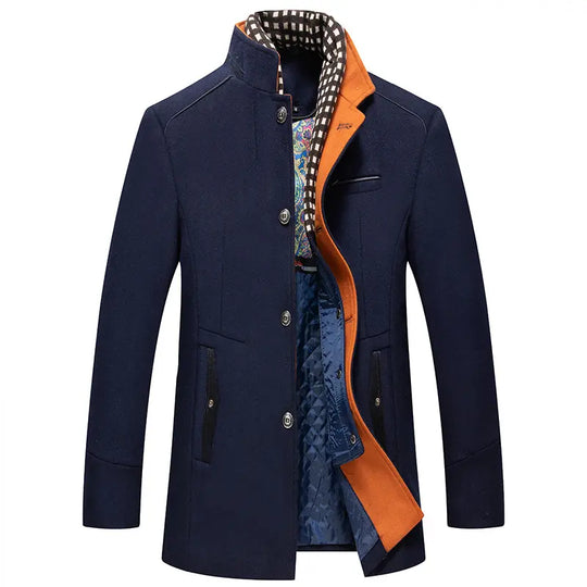 Wool Blend Quilted Coat with Collar for Men Azzoria