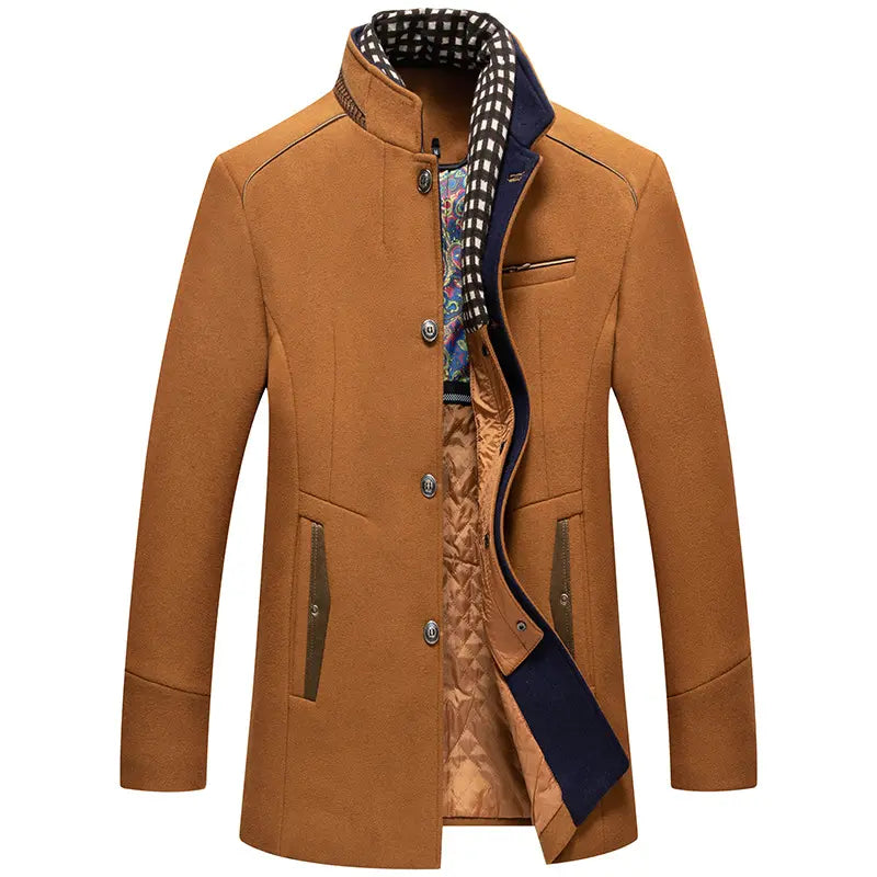 Wool Blend Quilted Coat with Collar for Men Azzoria