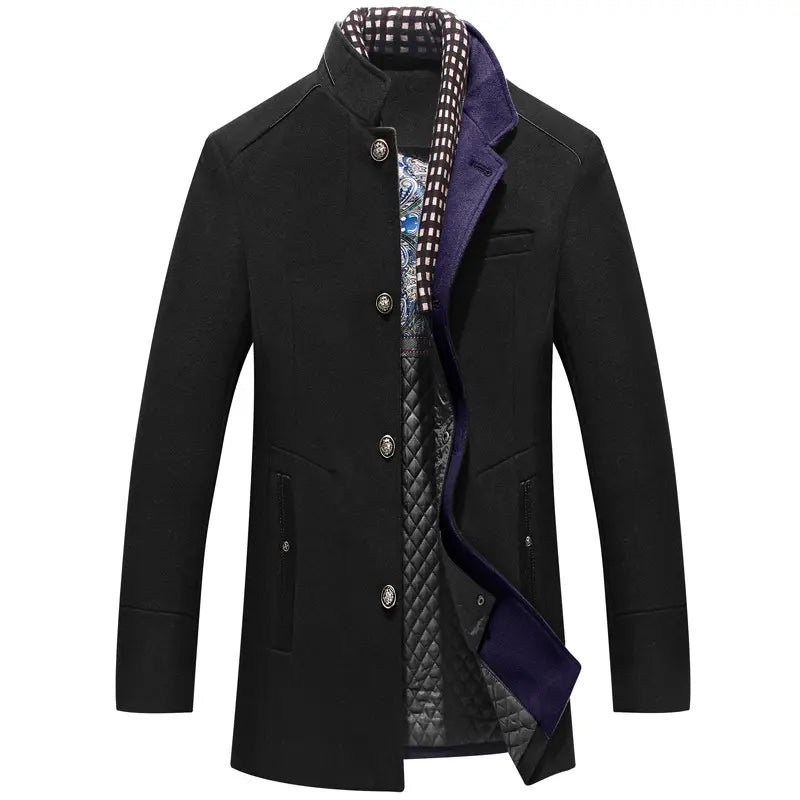 Wool Blend Quilted Coat with Collar for Men Azzoria