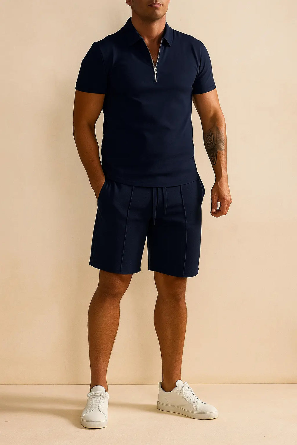 Zip Polo and Shorts Set for Men Azzoria