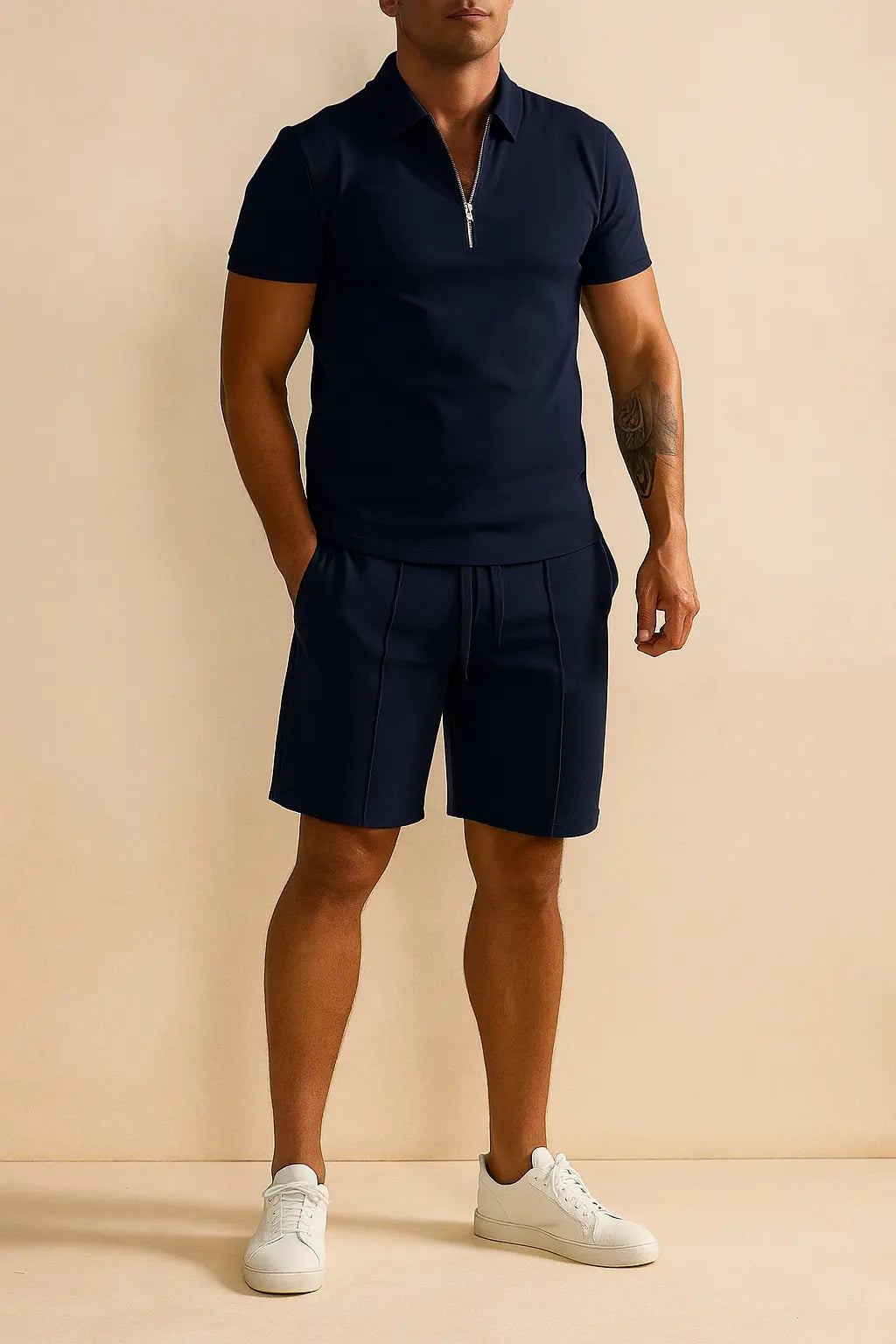 Zip Polo and Shorts Set for Men Azzoria