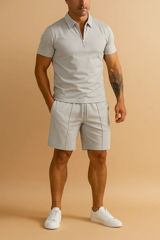 Zip Polo and Shorts Set for Men Azzoria
