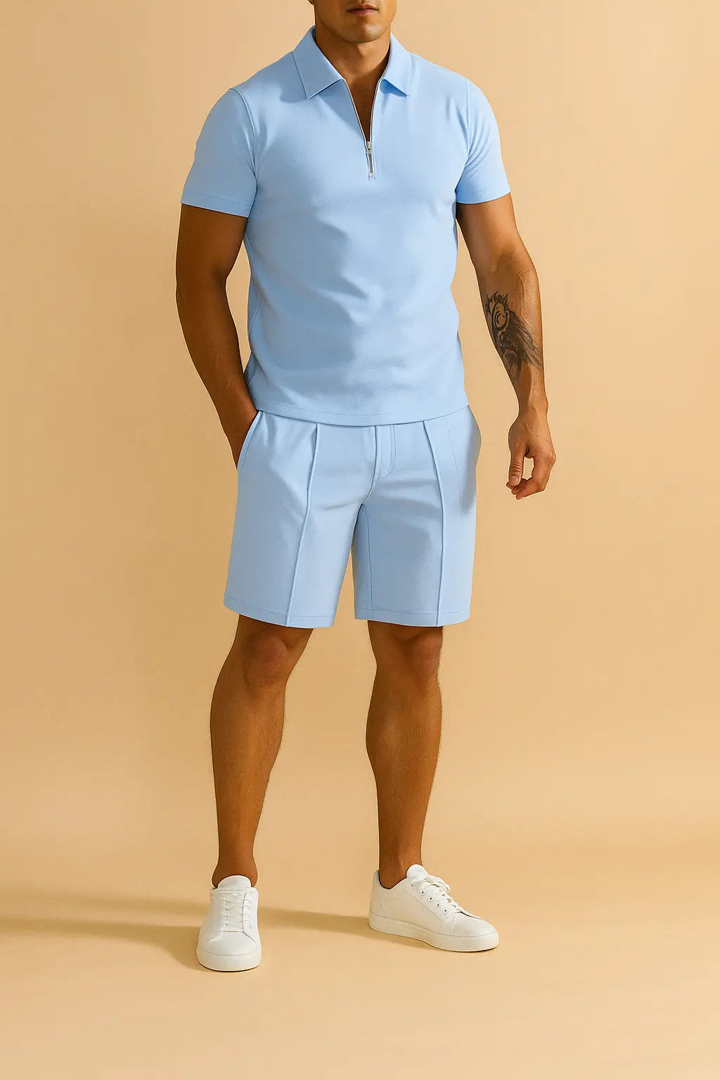 Zip Polo and Shorts Set for Men Azzoria