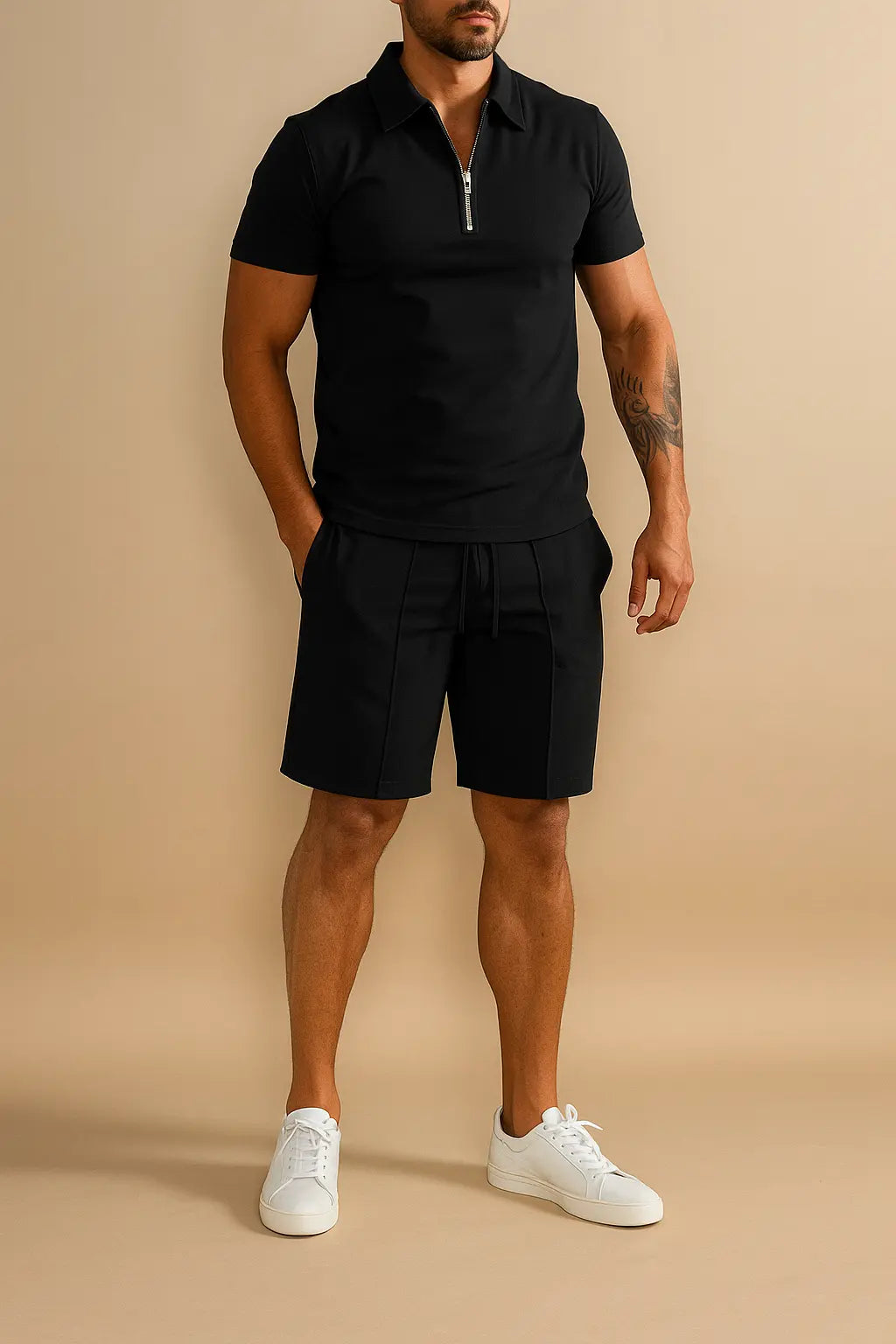 Zip Polo and Shorts Set for Men Azzoria