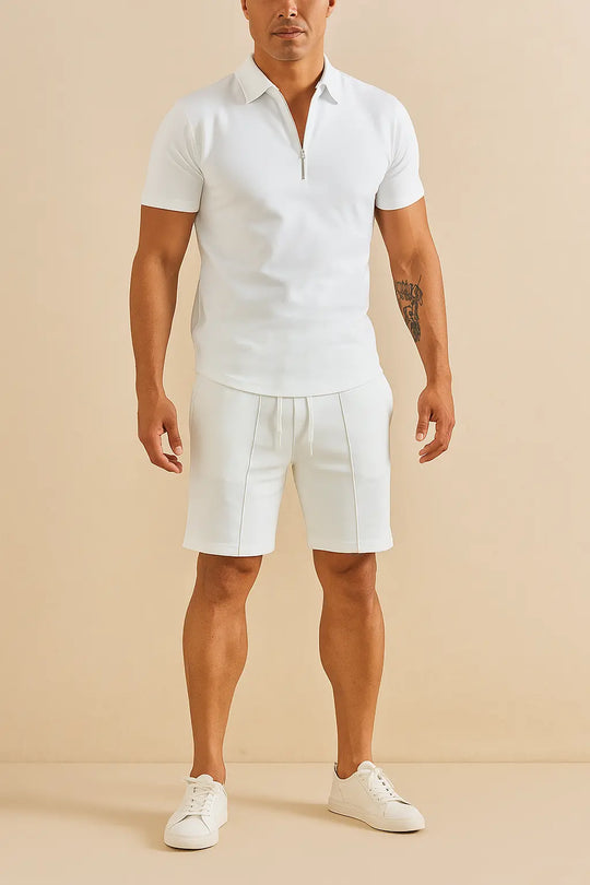 Zip Polo and Shorts Set for Men Azzoria